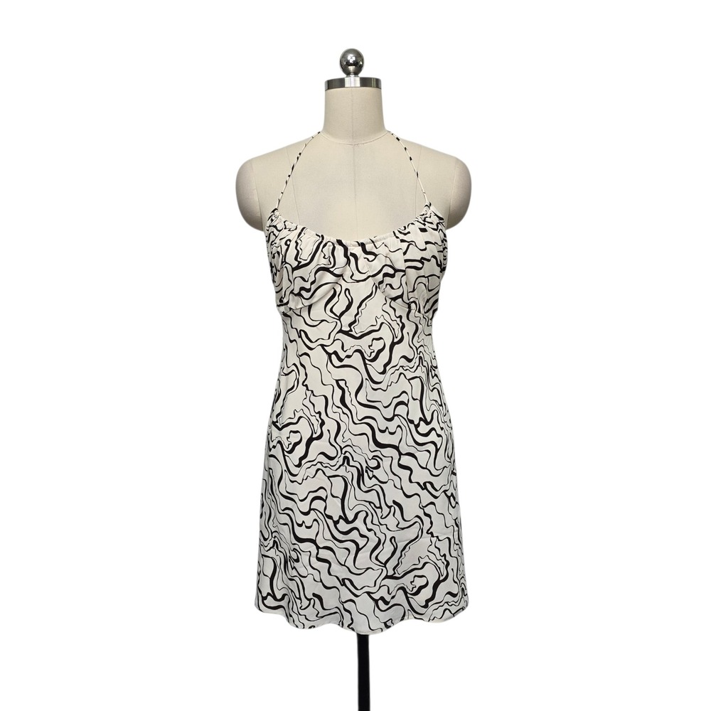 Abercrombie & Fitch Womens Size XS Black Cream Marble Swirl Halter Mini‎ Dress